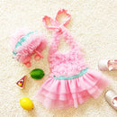Baby Girl Princess Lace Bowknot Bikini Set Siamese Dress Cute Swimsuit with Hat, Size: S(Pink)