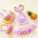 Baby Girl Princess Lace Bowknot Bikini Set Siamese Dress Cute Swimsuit with Hat, Size: S(Purple)