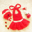 Baby Girl Princess Lace Bowknot Bikini Set Siamese Dress Cute Swimsuit with Hat, Size: S(Red)