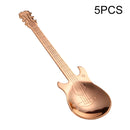 5 PCS Creative Stainless Steel Guitar Shape Coffee Spoon Mixing Spoon(Rose Gold)