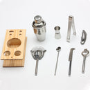9 in 1 Stainless Steel Cocktail Shaker Tools Set with Wooden Mount, Capacity: 750ml