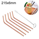 5 PCS Reusable Stainless Steel Bent Drinking Straw + Cleaner Brush Set Kit, 215*6mm(Rose Gold)