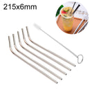5 PCS Reusable Stainless Steel Bent Drinking Straw + Cleaner Brush Set Kit, 215*6mm(Silver)