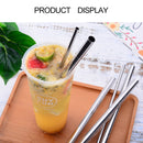 5 PCS Reusable Stainless Steel Bent Drinking Straw + Cleaner Brush Set Kit, 215*6mm(Silver)