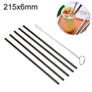 5 PCS Reusable Stainless Steel Straight Drinking Straw + Cleaner Brush Set Kit, 215*6mm(Black)