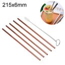 5 PCS Reusable Stainless Steel Straight Drinking Straw + Cleaner Brush Set Kit, 215*6mm(Rose Gold)