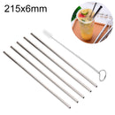 5 PCS Reusable Stainless Steel Straight Drinking Straw + Cleaner Brush Set Kit, 215*6mm(Silver)