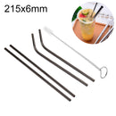 4 PCS Reusable Stainless Steel Drinking Straw + Cleaner Brush Set Kit, 215*6mm(Black)