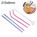 4 PCS Reusable Stainless Steel Drinking Straw + Cleaner Brush Set Kit, 215*6mm(Colour)