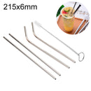 4 PCS Reusable Stainless Steel Drinking Straw + Cleaner Brush Set Kit, 215*6mm(Silver)