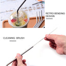 4 PCS Reusable Stainless Steel Drinking Straw + Cleaner Brush Set Kit, 215*6mm(Silver)
