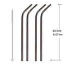 5 PCS Reusable Stainless Steel Bent Drinking Straw + Cleaner Brush Set Kit, 215*8mm(Black)