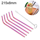5 PCS Reusable Stainless Steel Bent Drinking Straw + Cleaner Brush Set Kit, 215*8mm(Colour)
