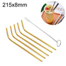 5 PCS Reusable Stainless Steel Bent Drinking Straw + Cleaner Brush Set Kit, 215*8mm(Gold)