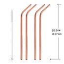 5 PCS Reusable Stainless Steel Bent Drinking Straw + Cleaner Brush Set Kit, 215*8mm(Rose Gold)