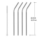 5 PCS Reusable Stainless Steel Bent Drinking Straw + Cleaner Brush Set Kit, 215*8mm(Silver)