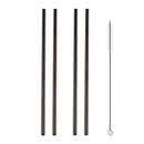 5 PCS Reusable Stainless Steel Straight Drinking Straw + Cleaner Brush Set Kit, 215*8mm(Black)