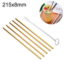 5 PCS Reusable Stainless Steel Straight Drinking Straw + Cleaner Brush Set Kit, 215*8mm(Gold)