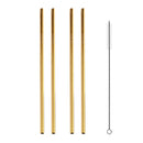5 PCS Reusable Stainless Steel Straight Drinking Straw + Cleaner Brush Set Kit, 215*8mm(Gold)