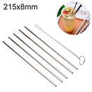 5 PCS Reusable Stainless Steel Straight Drinking Straw + Cleaner Brush Set Kit, 215*8mm(Silver)