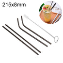 4 PCS Reusable Stainless Steel Drinking Straw + Cleaner Brush Set Kit, 215*8mm(Black)