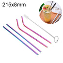 4 PCS Reusable Stainless Steel Drinking Straw + Cleaner Brush Set Kit, 215*8mm(Colour)