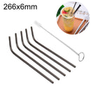 5 PCS Reusable Stainless Steel Bent Drinking Straw + Cleaner Brush Set Kit, 266*6mm(Black)
