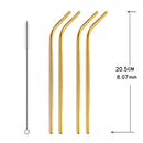 5 PCS Reusable Stainless Steel Bent Drinking Straw + Cleaner Brush Set Kit, 266*6mm(Gold)