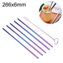 5 PCS Reusable Stainless Steel Straight Drinking Straw + Cleaner Brush Set Kit, 266*6mm(Colour)