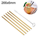5 PCS Reusable Stainless Steel Straight Drinking Straw + Cleaner Brush Set Kit, 266*6mm(Gold)