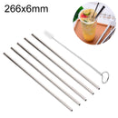 5 PCS Reusable Stainless Steel Straight Drinking Straw + Cleaner Brush Set Kit, 266*6mm(Silver)