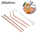 4 PCS Reusable Stainless Steel Drinking Straw + Cleaner Brush Set Kit, 266*6mm(Rose Gold)