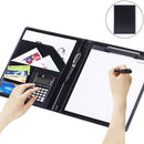 Office Supplies Business Style Leather Document Folder with 30-pages A4 Note Pad & Calculator (Black)