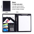 Office Supplies Business Style Leather Document Folder with 30-pages A4 Note Pad & Calculator (Black)