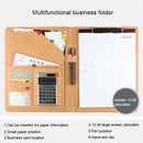 Office Supplies Business Style Leather Document Folder with 30-pages A4 Note Pad & Calculator (Black)