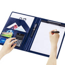 Office Supplies Business Style Leather Document Folder with 30-pages A4 Note Pad & Calculator (Blue)