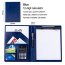 Office Supplies Business Style Leather Document Folder with 30-pages A4 Note Pad & Calculator (Blue)