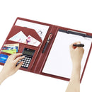 Office Supplies Business Style Leather Document Folder with 30-pages A4 Note Pad & Calculator (Light Brown)