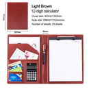 Office Supplies Business Style Leather Document Folder with 30-pages A4 Note Pad & Calculator (Light Brown)