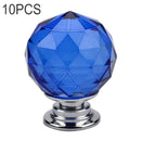 10 PCS 30mm K9 Plated Transparent Glass Crystal Spherical Single Hole Drawer Handle(Blue)