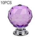 10 PCS 30mm K9 Plated Transparent Glass Crystal Spherical Single Hole Drawer Handle(Purple)