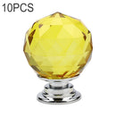 10 PCS 30mm K9 Plated Transparent Glass Crystal Spherical Single Hole Drawer Handle(Yellow)