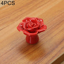 4 PCS 41mm Rose Shape Modern Literary Color Glazed Ceramic Cabinet Drawer Handle(Red)