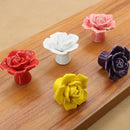 4 PCS 41mm Rose Shape Modern Literary Color Glazed Ceramic Cabinet Drawer Handle(Purple)