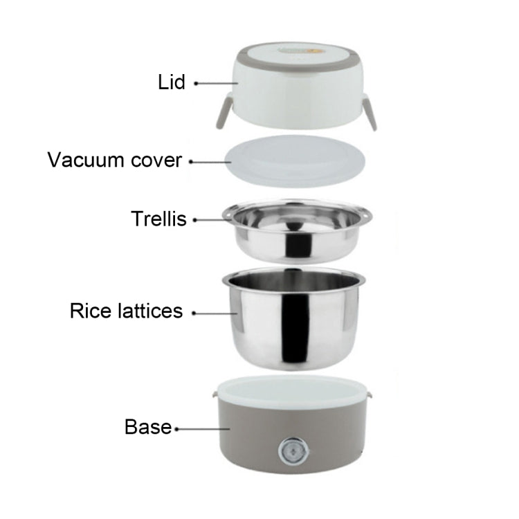 1.2L 2-layer 250W Multi-function Stainless Steel Inner Insulated Cooking and Heating Lunch Boxes, Size: 17*22.6cm(Grey)