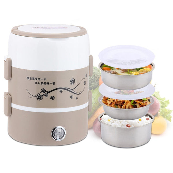 1.2L 2-layer 250W Multi-function Stainless Steel Inner Insulated Cooking and Heating Lunch Boxes, Size: 17*22.6cm(Grey)
