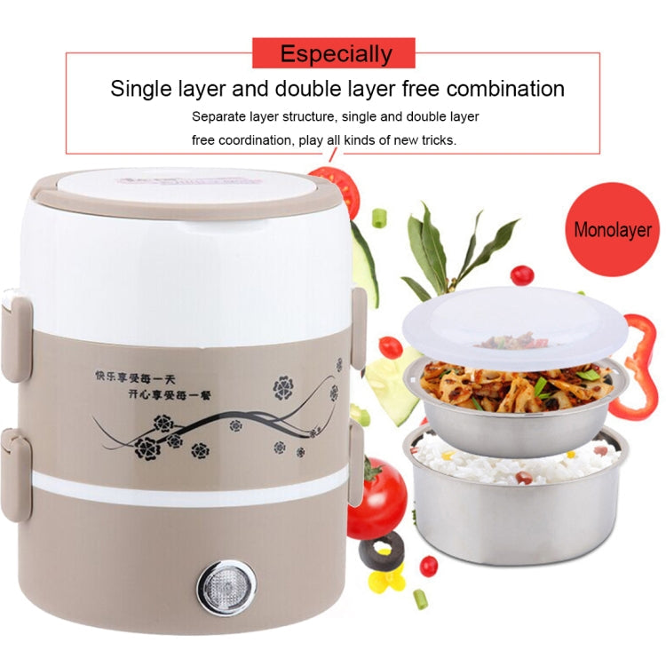 1.2L 2-layer 250W Multi-function Stainless Steel Inner Insulated Cooking and Heating Lunch Boxes, Size: 17*22.6cm(Grey)