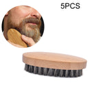 5 PCS Men Beard Care Brush Hardwood Handle Wild Boar Bristle Comb