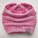CC Letter Ponytail Cap Knitting Hat for Ladies(Magenta)