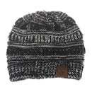 CC Letter Ponytail Cap Knitting Hat for Ladies (Black + Grey)